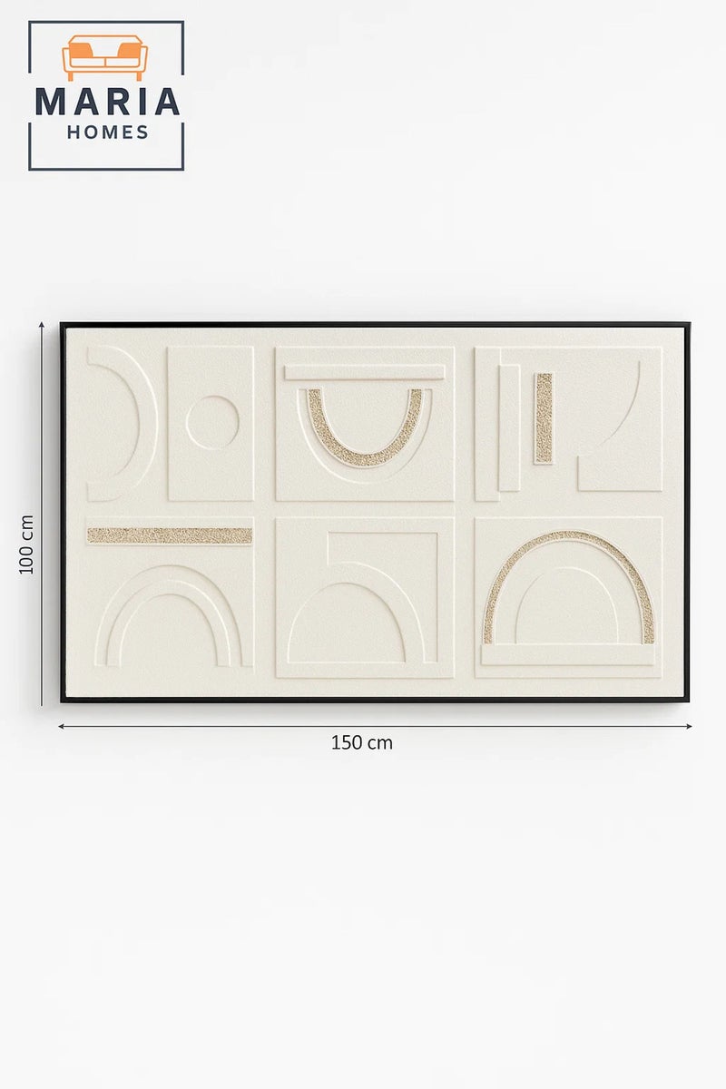 ماريا هومز فن الجدران الهندسي الفاخر 150×100 | قماش حديث ذو ملمس | الديكور الأبيض البسيط - Image 5